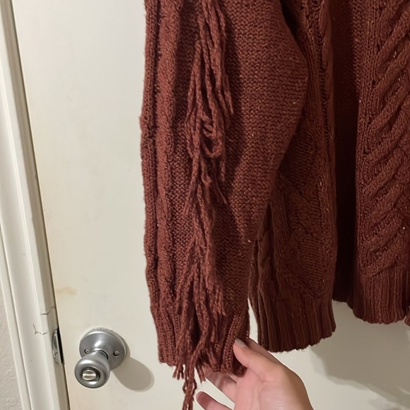 American Eagle Western Boho Fringe Open Cable Knit Cardigan Size XS - Picture 8 of 11